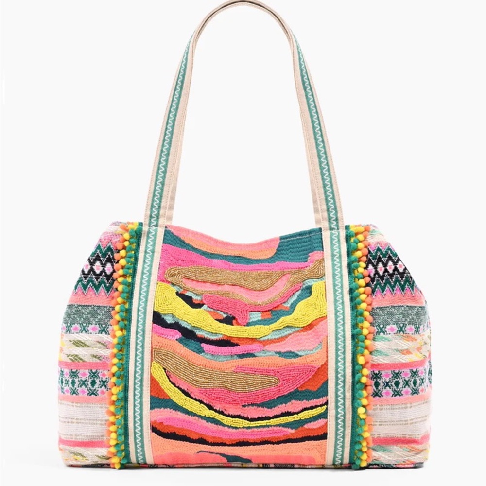 DAPHNE EMBELLISHED TOTE - MULTI-COLORED HAND BEADED TOTE